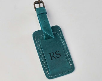 Leather luggage tags personalized, Engraved luggage tag leather, Blue luggage tag with initials, Luggage tag with logo, Wedding luggage tag