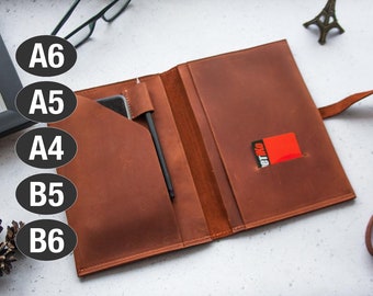 Leather notebook cover with pen holder, Leather notebook cover A4, A5, Leather notebook cover refillable, A6 notebook cover, B6 notebook