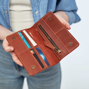Braune Brieftasche für Frauen, Leder Brieftasche Damen, Leder lange Brieftasche, Personalisierte lange Brieftasche, Benutzerdefinierte Brieftasche Frauen, Damen Brieftasche aus Leder