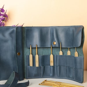 Custodia per uncinetto in pelle, custodia per ferri da maglia in pelle, rotolo per uncinetto, porta ferri da maglia in pelle, organizer per ferri da maglia