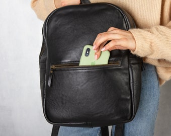 Leren rugzak voor op reis voor dames, leren rugzak portemonnee dames, aangepaste damesrugzakken groot, leren rugzak dames zwart