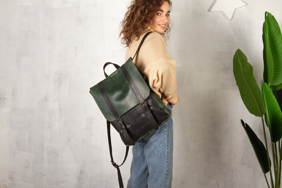 Green Womens Backpacklaptop Backpack Womenlaptop Etsy