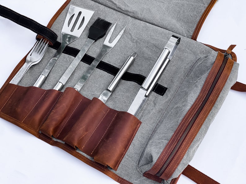 Grilling Utensil Holderbbq Leather Bagoutdoor Cooking Etsy