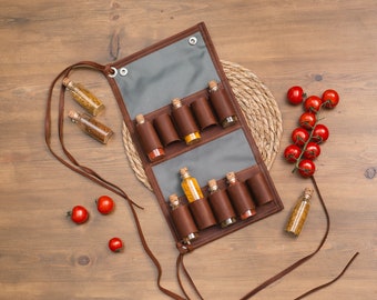 Camping spice set holder, Camping gifts ideas, Leather spice rack, Camping spice kit bag, Bottle bushcraft spice kit, Spice bag