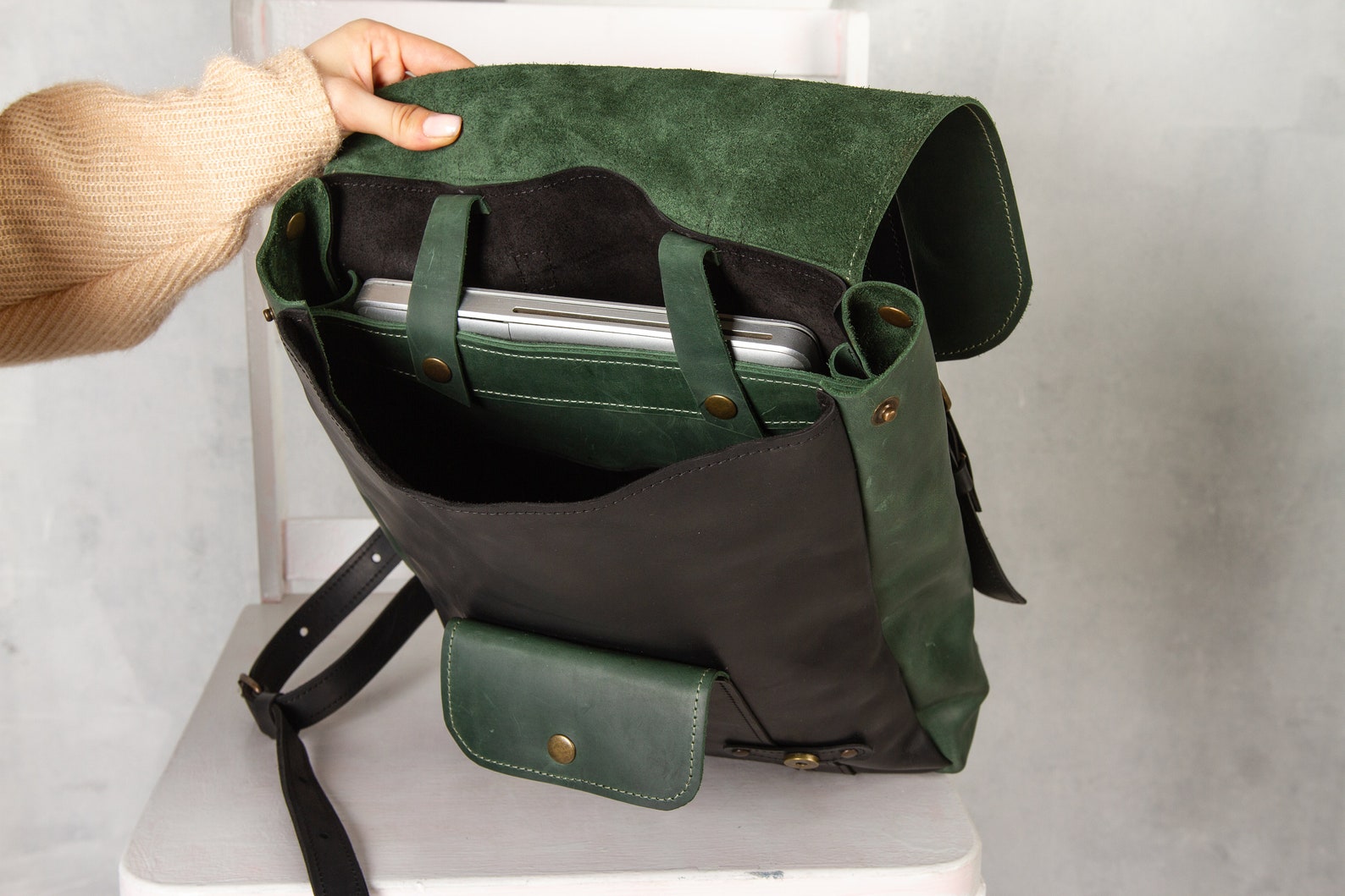 Green Womens Backpacklaptop Backpack Womenlaptop Etsy