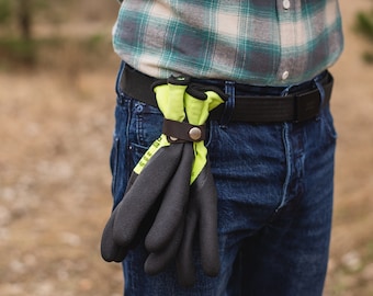 Cinturón porta guantes de cuero, Porta guantes de trabajo, Porta guantes de jardinería, Hombres de regalo de jardinero, Porta guantes de cinturón personalizado, Clips para guantes de trabajo
