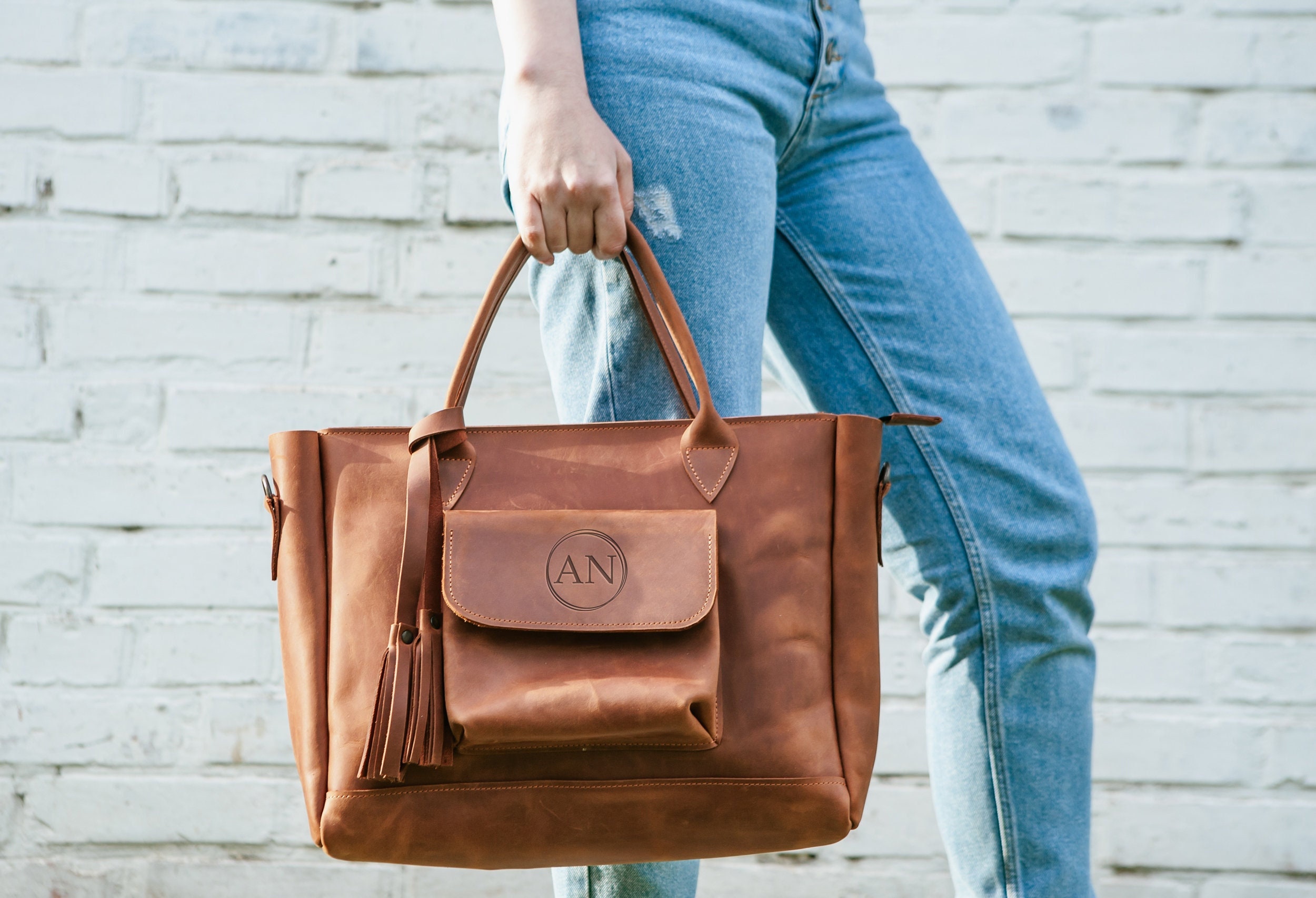 Large Leather Duffle bag With Trolley Sleeve