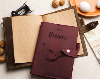 Libro de recetas en piel, Libro de recetas grabado, Libro de recetas personalizado, Libro de recetas en blanco para escribir tus propias recetas, Libros de recetas familiares