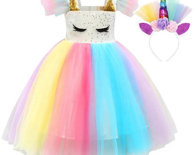 Rainbow Flower Girls Unicorn Costume Pageant Princess Party Etsy
