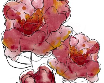 Modern watercolor flowers, floral wall decor, flower postcards