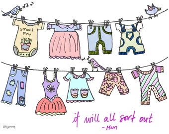 Laundry Line Art Print, Nursery Decor, Advice From Mom