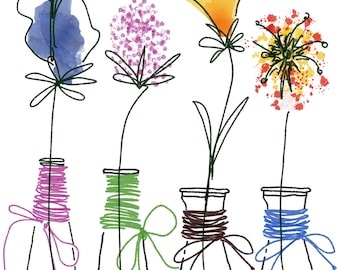 Floral Art Print, Modern Flower Postcard Set, Thinking of You Card