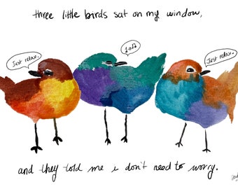 Three Little Birds Watercolor Art Print | Corrine Bailey Rae Inspired