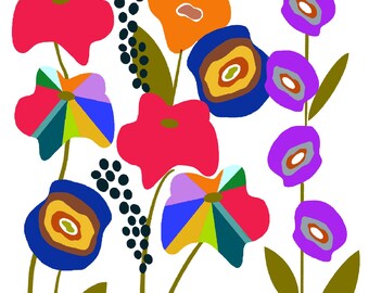 Groovy floral painting! Retro flowers, mid century modern decor, customizable painting, tie dye hippie artwork