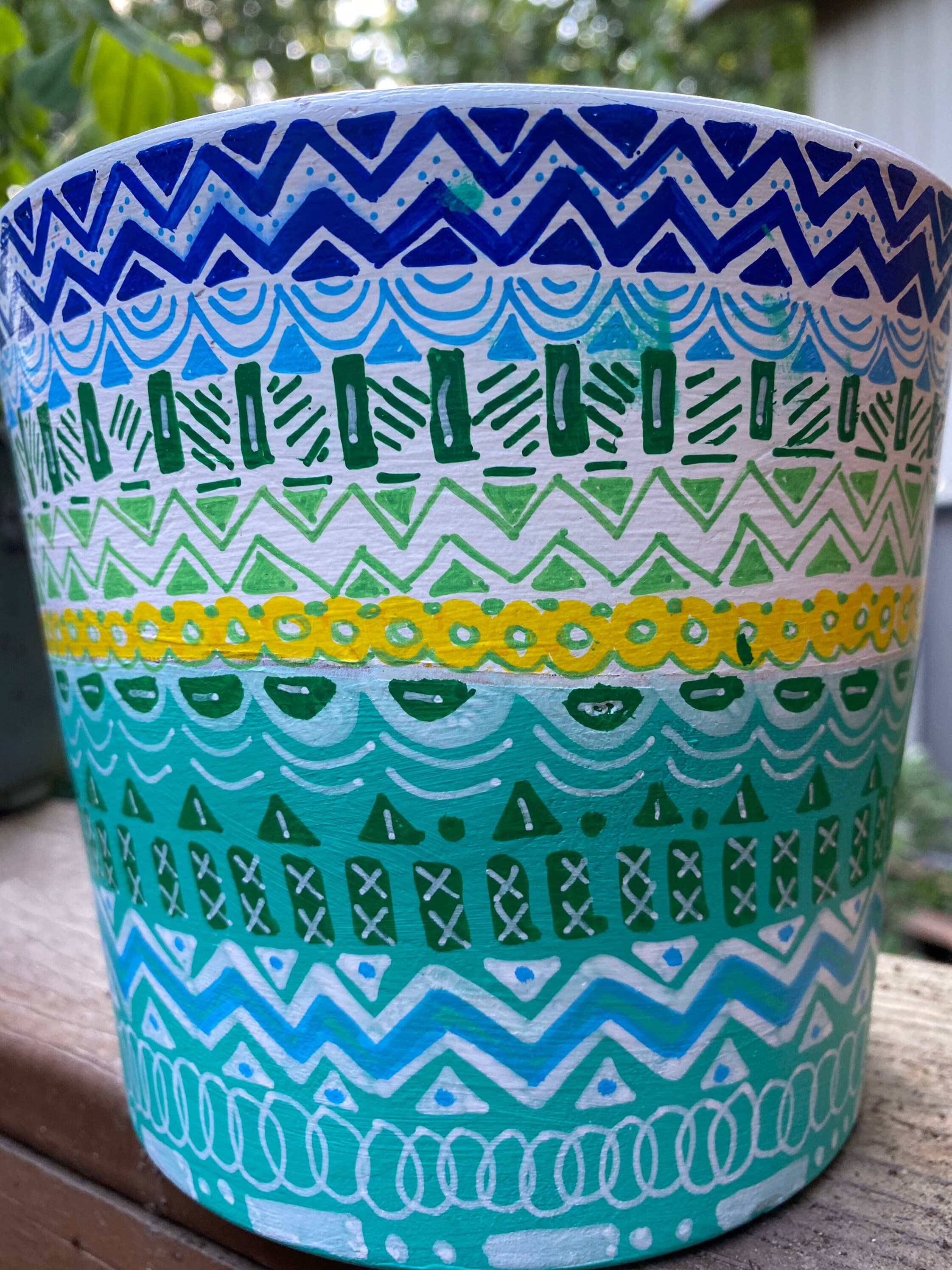 Painted Flower Pot , Hand Painted Clay Garden Art, Boho Garden Planter