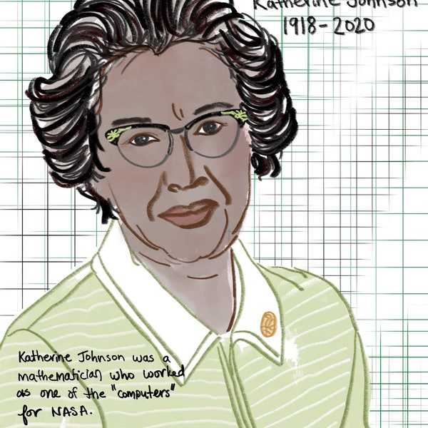 Women in STEM art print, Katherine Johnson  portrait,  hidden figures mathematician , girls in STEM, feminist art, girls in science