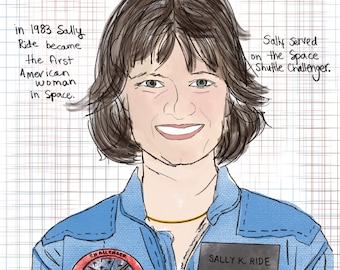 Sally Ride Art Print, Astronaut Portrait, Woman in STEM, Feminist Art