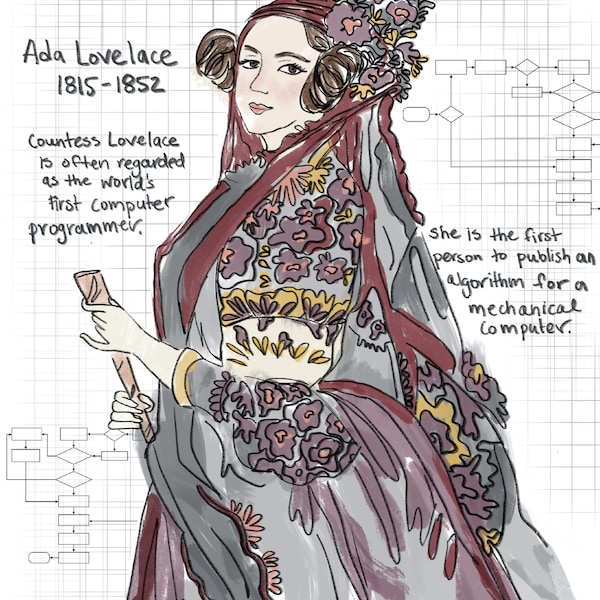 Women in STEM art print, Ada Lovelace portrait, woman coder portrait, girls in programming, feminist art, girls in science