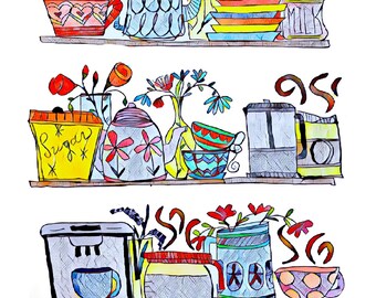 Retro Coffee Art Postcard | 'Love You a Latte' Card