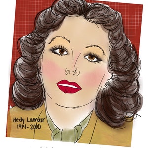 Women in STEM art print, Hedy Lamarr portrait, woman coder portrait, girls in programming, feminist art, girls in science