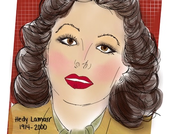 Hedy Lamarr Art Print, Woman in STEM, Feminist Portrait
