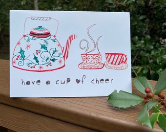 Holiday wishes cards, cup of cheer, non religious holiday cards, winter greeting card 5 x 7 inches