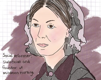 Florence Nightingale portrait, women in medicine portrait, nursing and life science, feminist art, girls in science