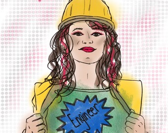 Women in Engineering Art Print, Superhero STEM, Science Classroom Decor