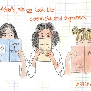Women in engineering poster, art print girls in science, postcard bundle STEM, science and technology classroom art