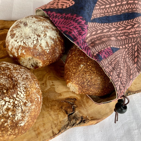 Natural linen bread bag, bread bag, reusable bag for storing homemade bread, linen bread bag, drawstring bag, Swiss made