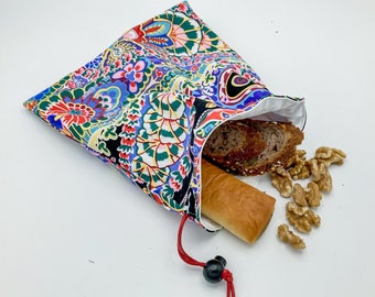 Reusable snack bag, lunch bag, sandwich bag, back to school, waterproof food bag, eco-friendly bag, Japanese fan fabric, Oeko-Tex