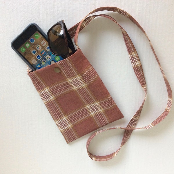Pochette téléphone portable, tissu tartan, écossais, sac Smartphone à bandoulière, pochette mains libres pour la marche, Suisse made