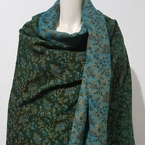 Real yak wool shawl/himalayan made green COLOUR paisley floral print ethnic DOUBLE sided scarf/wrap/blanket,High quality gift for her