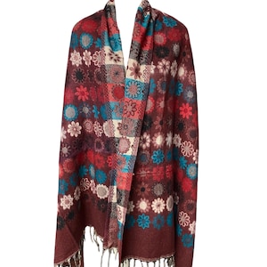 Brown colour shawls Yak wool Scarf stunning floral design travel blanket beautiful super warm Christmas gift
