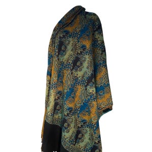 Handmade black blue colour scarf Yak wool Shawl stunning  floral Paisley design thick winter scarf yoga blanket unisex Christmas gift