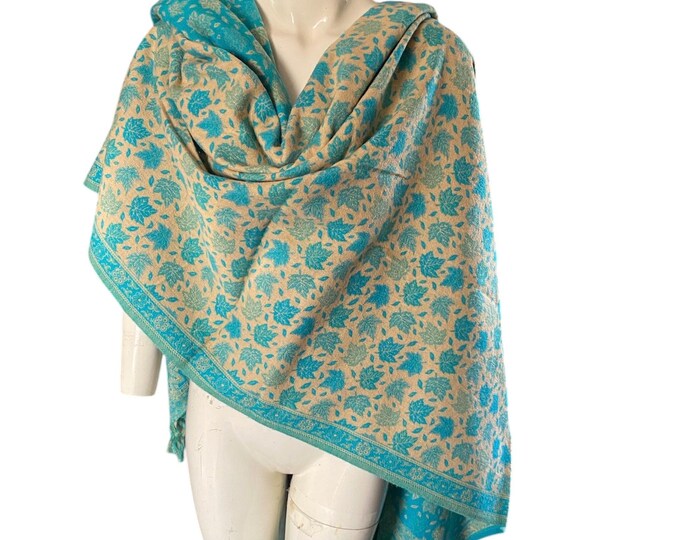 thumbnail interactive-video image 1 of Handmade Pink Paisley Pashmina Wool Shawl - Kani Quality Jamavar Stole From India (80x30) 1 of 2