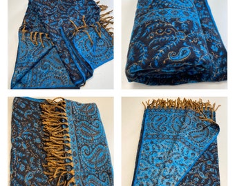 Blue black colour scarf yak wool shawl wrap unisex gift winter woollen scarf movie blanket double-sided shawls meditation blanketGift