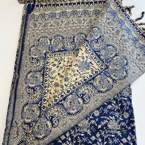 Blue beige colour scarf yak wool shawl wrap unisex gift winter scarf movie blanket double-sided shawls meditation blanketGift