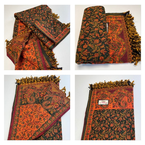 Écharpe de couleur orange châle en laine de yak couleur verte enveloppement cadeau unisexe écharpe d'hiver étude couverture épaisse enveloppement double face