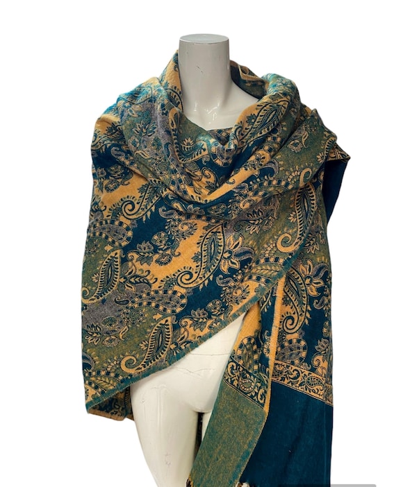 Sciarpa ~ ETNO PETROLIO ~ Grande Coperta Scialle In Cui Avvolgersi ~ Moda Tribale ~ Sciarpa Di Yak ~ Sciarpa Avvolgente ~ Sciarpa Di Lana Boema - Foto 9