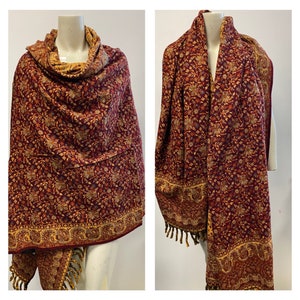 Wine red colour shawl wool blanket Yak wool Scarf with stunning  floral design Tibetan shawl yoga blanket Maroon Colour