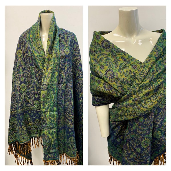 200 cm/100 cm vert/bleu marine écharpe en laine de yak écharpe unisexe cadeau écharpe d'hiver couverture de yoga couverture de voyage
