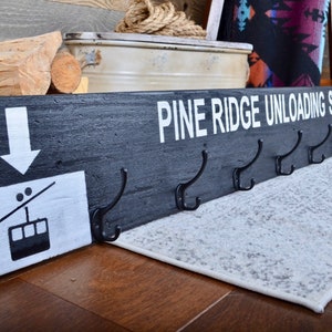 Personalized Ski Cabin Coat Rack: Rustic Distressed Wall Decor