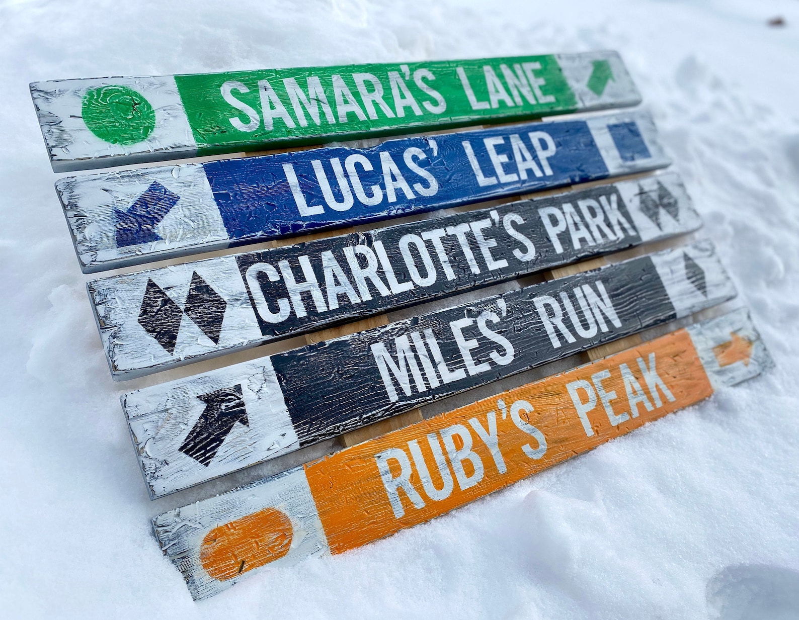 5. Personalized Rustic Ski and Snowboard Trail Signs