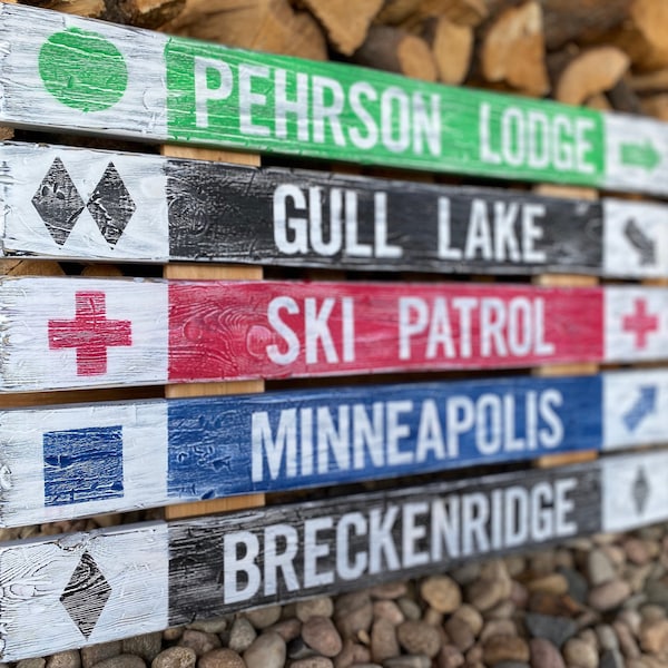 Personalized Rustic Ski and Snowboard Trail Signs, Custom Cabin Decor, Mountain Home sign , Bar sign, Groomsmen gift, Ski Trail sign