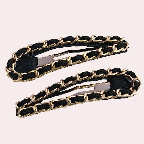 Gigi Chain Black Snap Clip | Retro Clip | Trendy Hair Clip | Geometric Hair Clip | Modern Runway Clip | Designer Gold Clip | Minimalist Clip