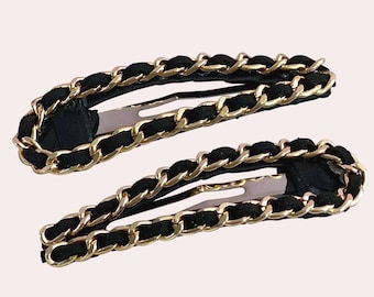 Gigi Chain Black Snap Clip | Retro Clip | Trendy Hair Clip | Geometric Hair Clip | Modern Runway Clip | Designer Gold Clip | Minimalist Clip