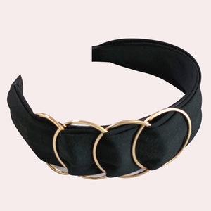 Lourdes Headband | Gold Ring Headband | Modern Black Headband | Formal Hairband | Runway Inspired Wide Headband | Wedding Cocktail Accessory