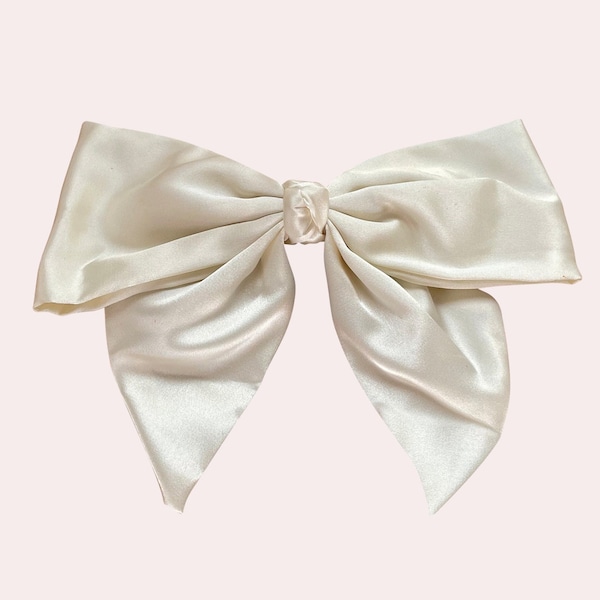 Cassie Bow | White Bridal Hair Bow | Bow Barrette | Wedding Bow | Handmade Satin Bow | Elegant Small Bow | Honeymoon Bow | Cosplay Bow Clip