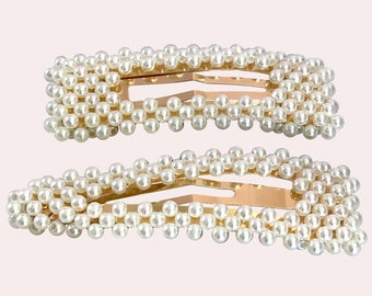 Margot Pearl Hair Clip Set | Vintage Pearl Hair Clips | Pearl Hair Pin | Beaded Pearl Barrette | Retro Snap Clip | Romantic Pearl Hair Clips